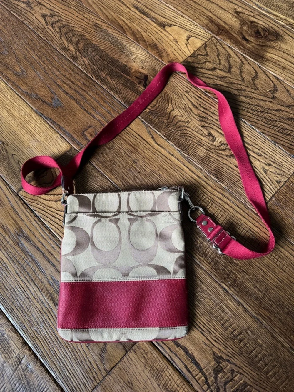 Coach Khaki & Pink Signature Canvas Crossbody